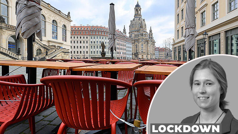 Tische und Stühle vor einem Restaurant auf dem Dresdner Neumarkt. Unsere Autorin fragt: Was lernen wir aus all der Leere?