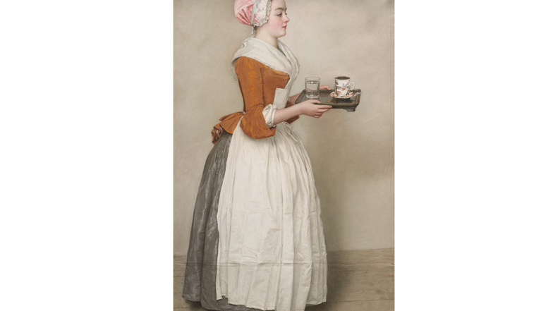 Oft kopiert, auch auf Tassen, Teller, Kannen wird das schönste aller Pastelle: Jean-Etienne Liotards "Schokoladenmädchen".