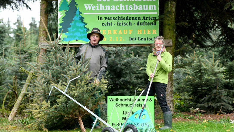 Kathrin und Thomas Queißer führen die Weihnachtsbaumplantage von Gottfried Leutsch fort.