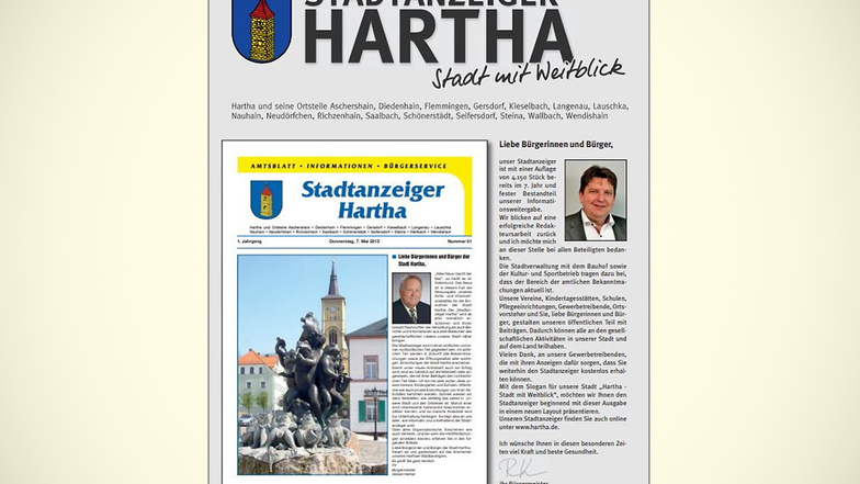 So sieht die Titelseite des neuen Harthaer Amtsblatts aus.