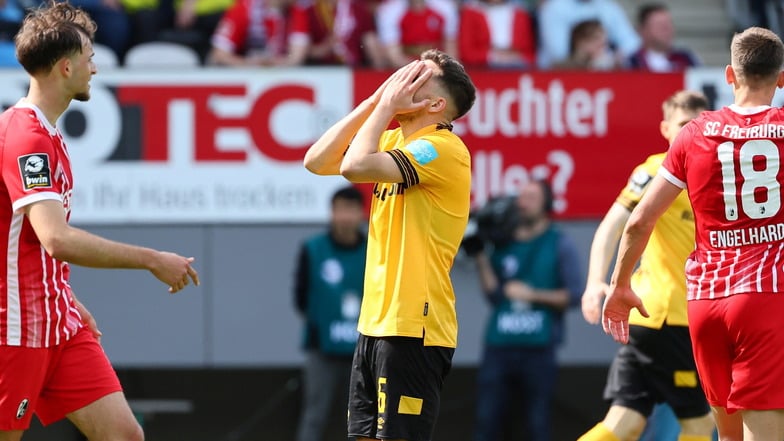 Ahmet Arslan trauert einer vergebenen Chance nach. Er gehörte noch zu den besseren Dresdner gegen Freiburgs zweite Mannschaft.