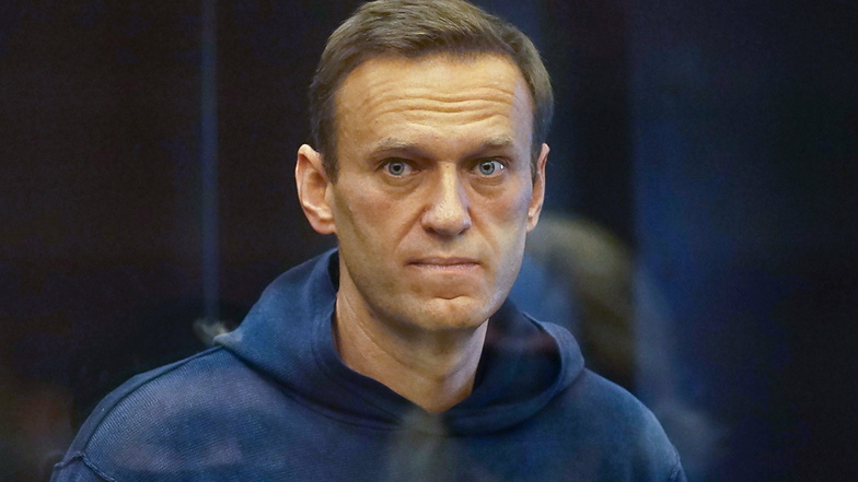 Alexej Nawalny steht am Dienstag in einem Glaskasten im Gerichtssaal.