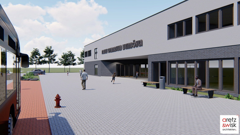 So soll das neue Gymnasium in Weinböhla an der Köhlerstraße aussehen.
