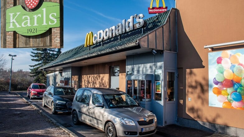 Derzeit bestellt der Großteil der Kunden wegen der Corona-Pandemie im McDonalds-Drive In. Doch das soll nicht für immer so bleiben. Spätestens wenn Karls Erlebnis-Dorf (kleines Foto) gegenüber aufmacht, will das Schnellrestaurant wieder durchstarten.