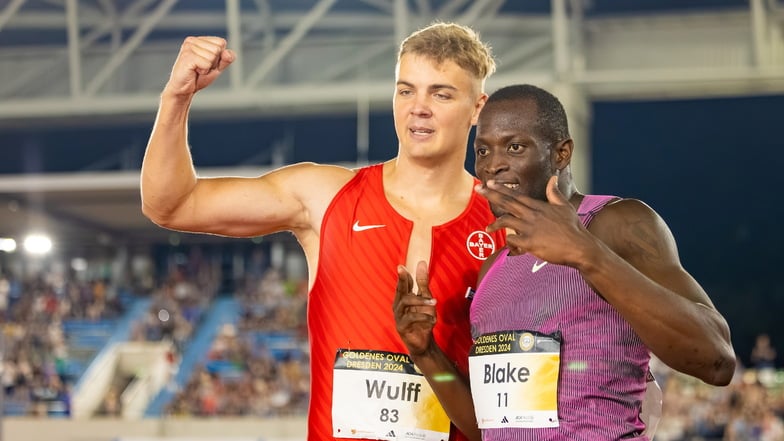 Staffel-Olympiasieger Jerome Blake und Simon Wulf sorgen für einen Höhepunkt bei der Wiederauflage des Goldenen Ovals im neuen Heinz-Steyer-Stadion.