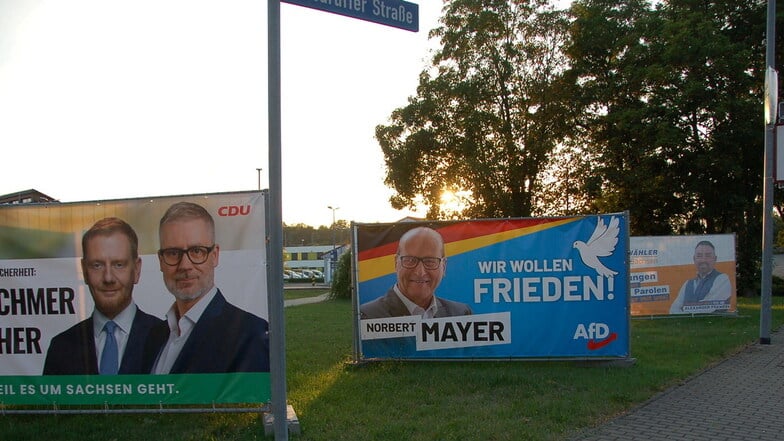 Inflationär: Überall hängen in Freital und Umgebung Wahlplakate. Im Wahlkreis 48 konkurrieren neun Männer und Frauen um den Einzug in den Landtag.