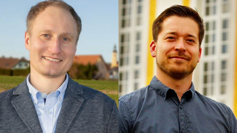 Thomas Perjak (l.) und Johannes Nitzsche bewerben sich um das Bürgermeisteramt in Oßling.