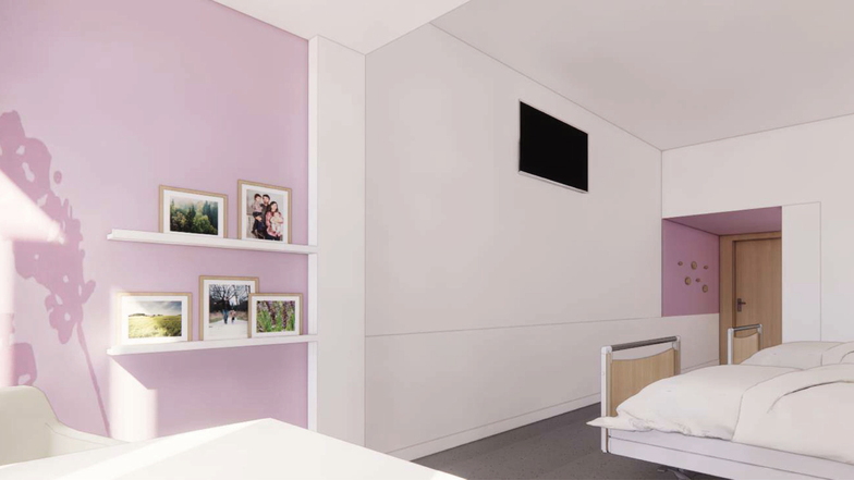 Die Patientenzimmer der Akutgeriatrie sollen in grünen, blauen und violetten Farbtönen gestaltet werden.