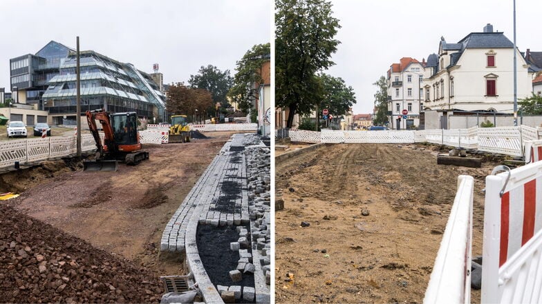 Zwei Riesaer Großbaustellen: die Straße An der Gasanstalt (l.) und die Pausitzer Straße (r.).