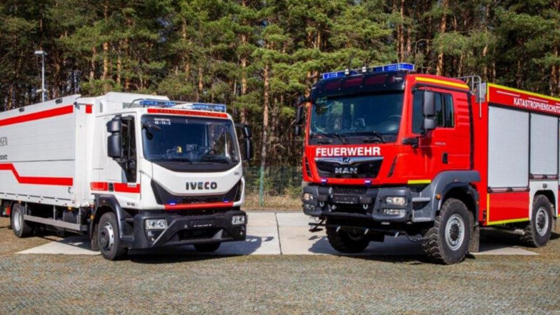 Ein Lkw für Meißen, ein Lkw für Gröditz: zwei der neuen Katastrophenschutzfahrzeuge.
