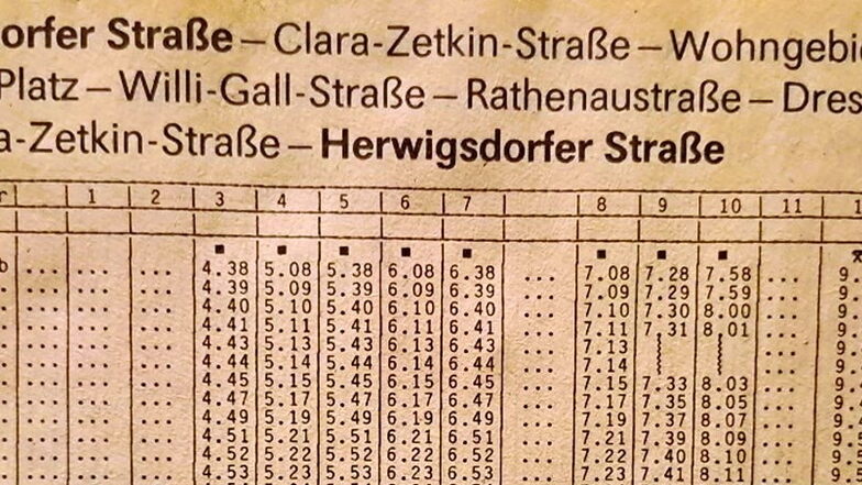 Kopf des Fahrplanaushangs der
Linie E 1991/92.