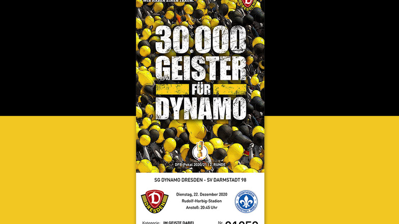 Rekord für Dynamo: Nicht 30.000, sondern mehr als 60.000 dieser "Geistertickets" für das DFB-Pokalspiel gegen Darmstadt wurden verkauft.