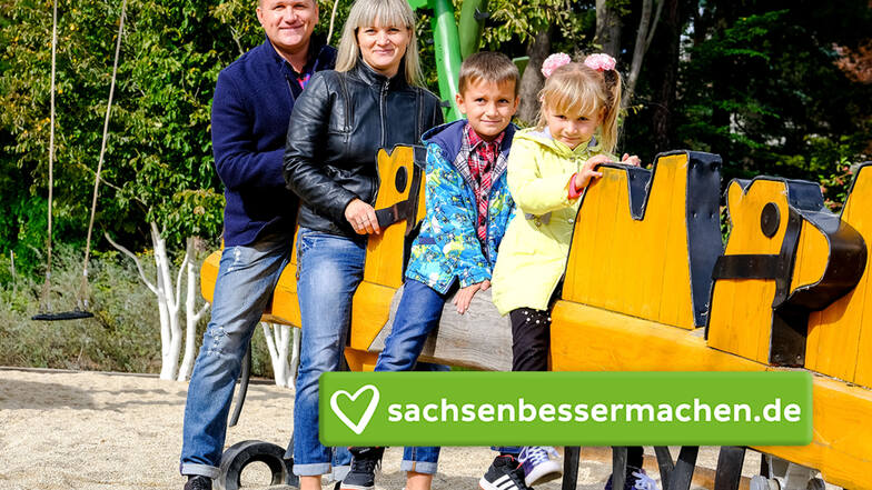 Marianna macht mit ihrem Bruder Demed, Mama Diana und Papa Evgennij Urlaub in Radebeul.