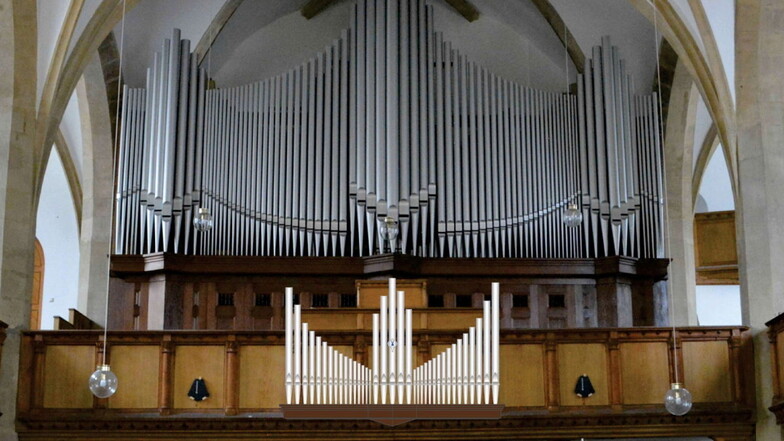 Noch ist es eine computeranimierte Vision: Das Porzellanwerk der Orgel in der Meißner Frauenkirche soll an der Orgelempore angebracht werden.
