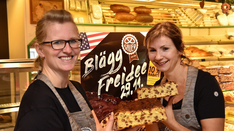 Bäckerei Sauer Pretzschendorf Kerstin Sauer (re.) und Susann Müller mit Mailänder Stollen