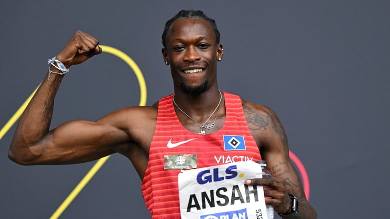 Stolz auf den Rekord: Owen Ansah freut sich über seinen 100-Meter-Lauf in Braunschweig. Noch nie war ein Deutscher über diese Strecke schneller.