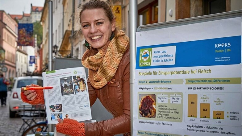 Auch hier ging’s um Klimaschutz: Elisabeth Buchheim von der Initiative Proveg erklärte an ihrem Stand in der Schmiedestraße, wie man beim Kochen etwa in Großküchen viel Energie sparen kann. Möglichkeiten dazu bieten die Abfallvermeidung und der Austausch 