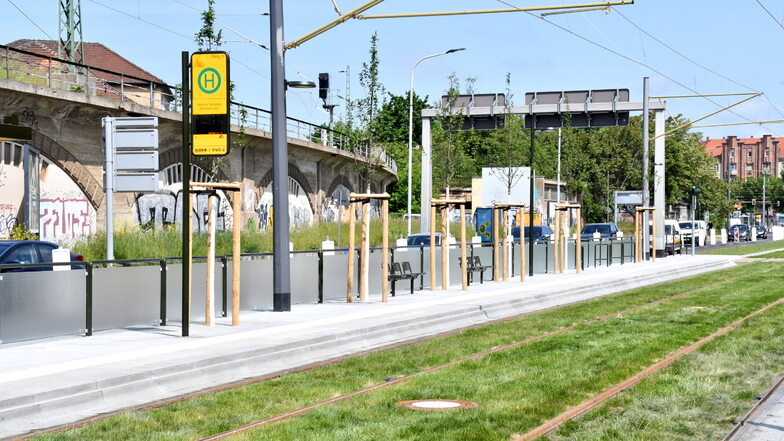 Elektronische Abfahrtstafeln, Rasengleis und Barrierefreiheit: An der Haltestelle "Hansastraße" in Dresden hat sich in den letzten zwölf Monaten einiges getan.