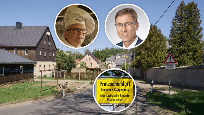 Pretzschendorf im Osterzgebirge ist Schauplatz für den neuen Podcast „Allein unter Sachsen: Mein Umzug ins Dorf“. Chris Sauer (links) besitzt eine Traditionsbäckerei in dem Ort. Torsten Schreckenbach (rechts) ist hier Bürgermeister.