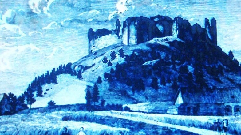 Der Tollenstein in einem Gemälde von Karl Brantl. Der einstigen Burg verdankt das Zittauer Wappen den schwarzen schlesischen Adler.
