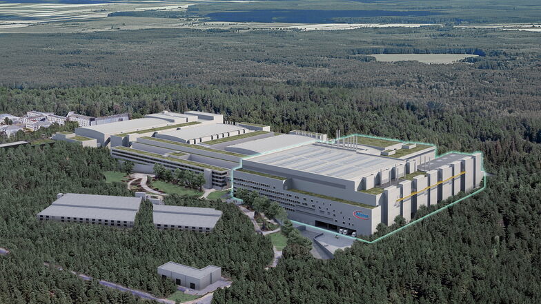 So soll der Neubau aussehen: Im Foto rechts der geplante Anbau an die Dresdner Infineon-Chipfabrik.