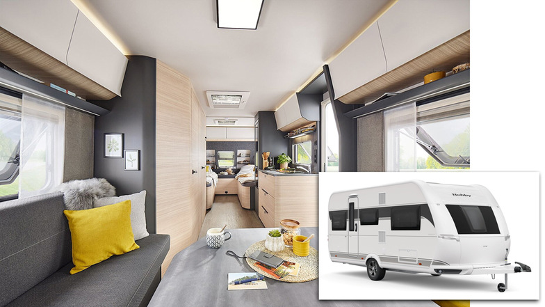 Der Wohnwagen Hobby Maxia 585 UL ist 2,50 Meter breit und bietet Platz für vier Personen (Innenstehhöhe: 1,95 Meter). Zum Preis von 36.440 Euro ist schon eine Menge Ausstattung inklusive.
