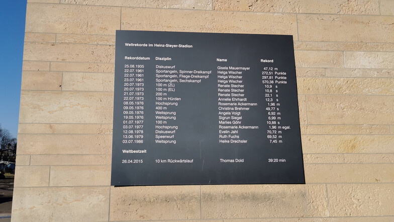 Steyer-Stadion: Tafel mit Dresdner Weltrekorden ist verschwunden