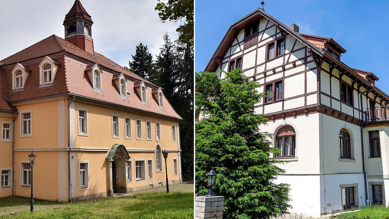 Zwei Häuser, ein Problem: das Berggießhübler Schloss Friedrichsthal und die Rockstroh-Villa in Großsedlitz.
