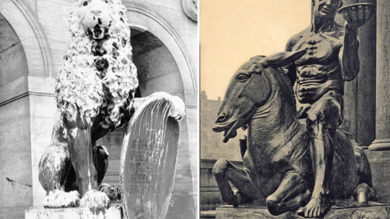 Der „Bacchus auf dem Esel reitend“ und die Löwen vor der Goldenen Pforte des Rathauses stammen von Georg Wrba.