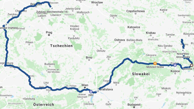 Quer durch die Slowakei und Österreich führte Tilo Nixdorf der Rückweg über 1.700 Kilometer bis nach Neugersdorf. 