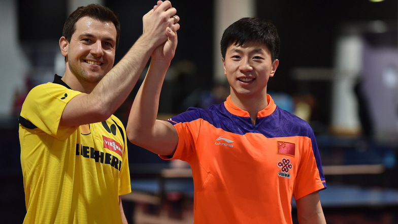Timo Boll und Ma Long bildeten bei der WM 2015 ein deutsch-chinesisches Doppel.