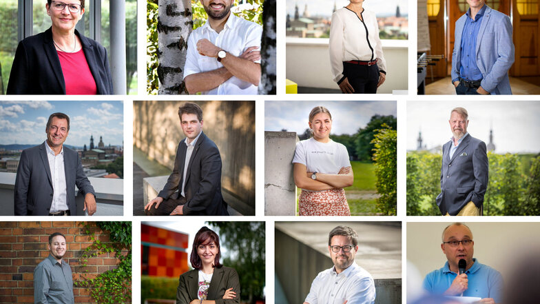 Die Dresdner Direktkandidaten der sechs im Bundestag vertretenen Parteien.