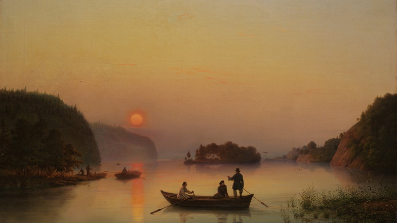 Ziemllich ähnlich erscheint "Die Insel Walaam bei Sonnenuntergang". Das Bild malte Anton Iwanowitsch Iwanow-Goluboi 1845, acht Jahre nach Richters "Überfahrt am Schreckenstein",