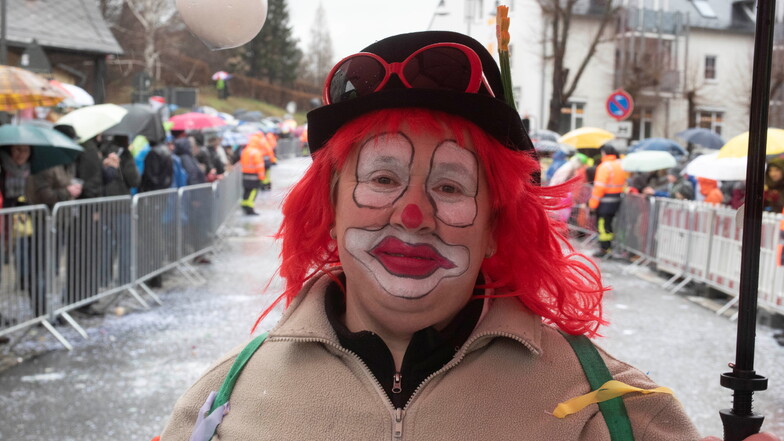 Auch wenn der Clown hier schon ein wenig traurig aussieht und es regnete: Vor zwei Jahren ging der Schirgiswalder Faschingsumzug noch fröhlich über die Bühne, nun fällt er schon zum zweiten Mal aus.