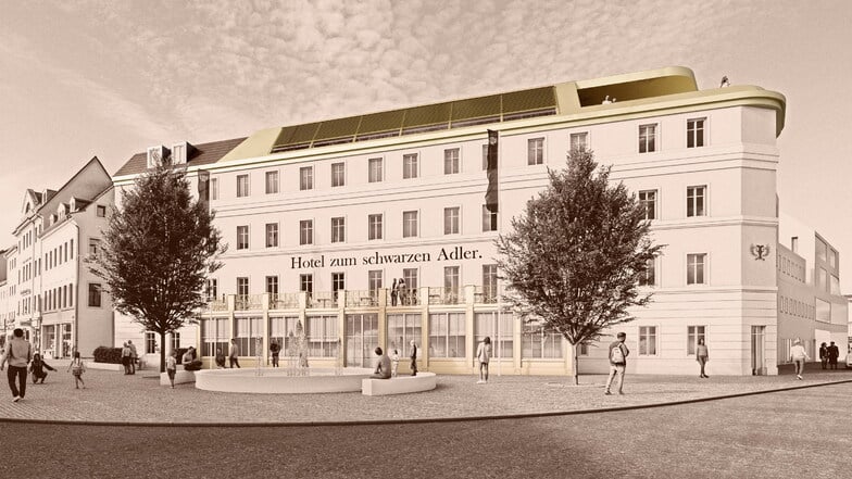 Neuer Entwurf für den Schwarzen Adler in Pirna: ein Hotelkomplex vom Dohnaischen Platz bis zum Scheunenhofcenter.