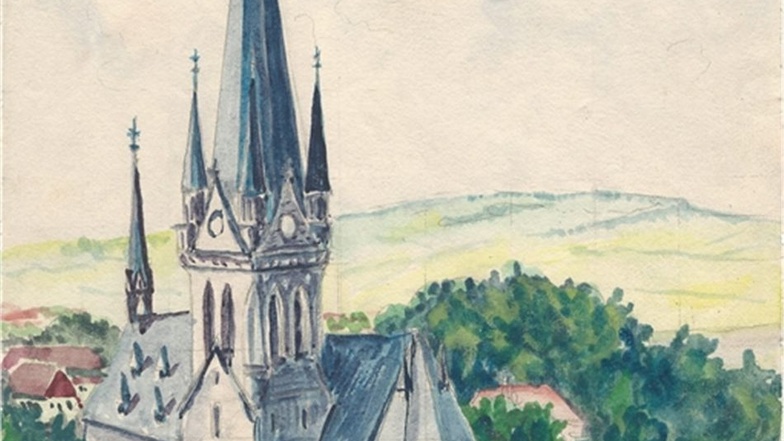 Die Stadtkirche, gemalt vom Polenzer Fritz Lichtenberger.