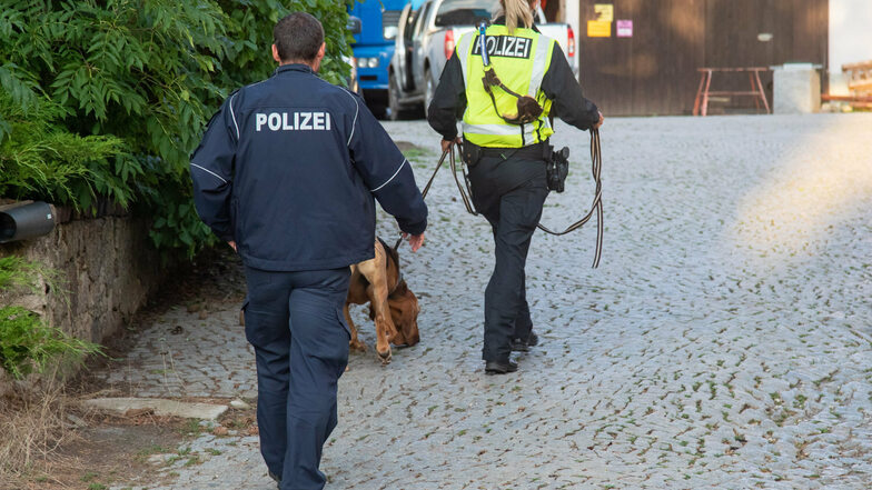 Ein Polizeihund nahm bei der Suche nach der vermissten Frau aus dem Demitz-Thumitzer Ortsteil Cannewitz die Fährte auf.