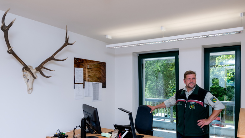 Arbeit mit Waldblick: Revierförster Olav Spengler in seinem Büro in der sanierten Försterei in Cunnersdorf.