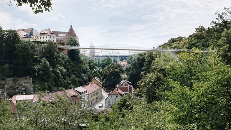 So könnte die geplante Spreebrücke in Bautzen eventuell aussehen. Auf der Ortenburgseite (l.) würde sie im sogenannten Langhaus ankommen.