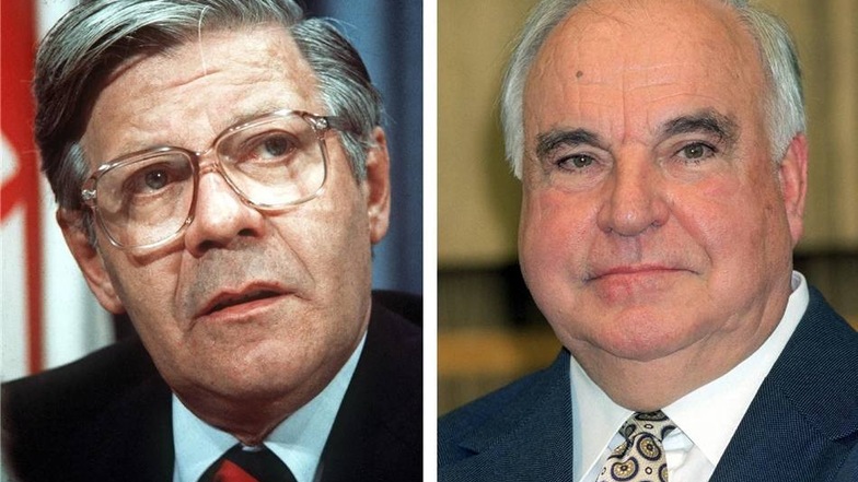 Die Kombo zeigt den vierten deutschen Bundeskanzler Helmut Schmidt [l., Archivbild vom Juli 1977] und seinen Nachfolger, Helmut Kohl.