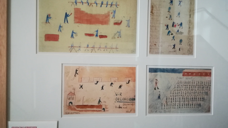 Diese Zeichnungen stellen Szenen aus dem Alltag im KZ Auschwitz dar. Thomas Greve, damals 13 Jahre alt, hat einiges erlebt, was sich nie wiederholen sollte. Deshalb hat er eine Ausstellung "Gegen das Vergessen" der François Maher Presley Stiftung für Kuns