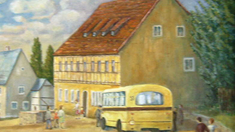So sah das Erbgericht Graupa früher aus. Das Gemälde stammt von Hans Adler aus Graupa. 