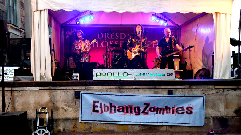 Entdeckung am späten Abend: die Rockband Apollo Universe aus Dresden. Nicht zu verwechseln mit den Elbhang-Zombies, die zuvor hier spielten und sich extra für die Schlössernacht gegründet hatten.