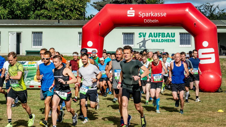 Start zum Hauptrennen des 40. Eichberglaufs des SV Aufbau Waldheim: &0 Athleten gingen auf die 14-Kilometer-Strecke. Insgesamt zählten die Veranstalter über 100 Teilnehmer.