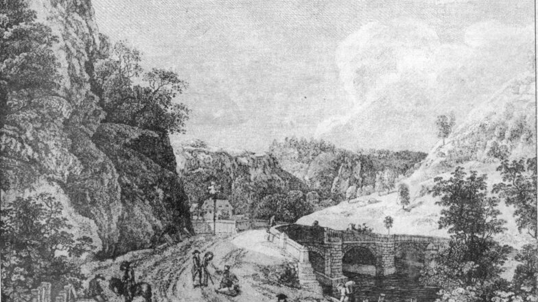 Zwischen 1779 und 1782 im Plauenschen Grund unterhalb des späteren Felsenkellers erbaut: steinerne Brücke mit drei Bögen über die Weißeritz. Kostenaufwand 18.688 Taler.
