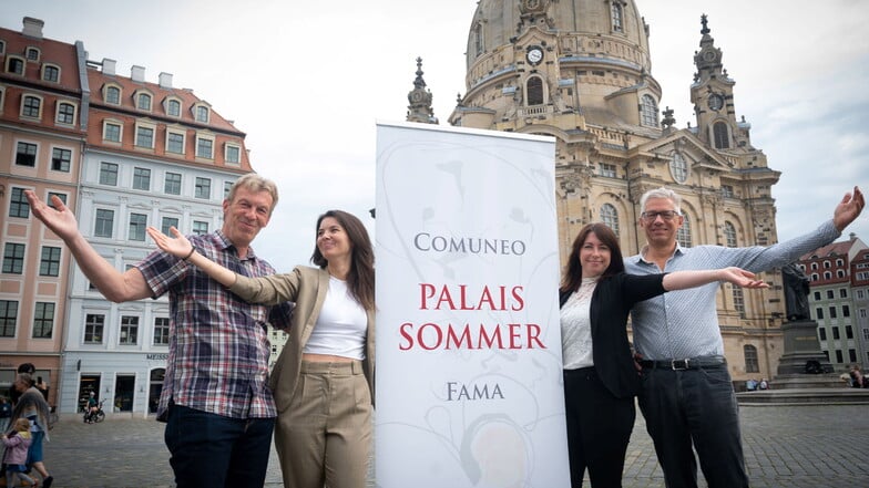Ein vielfältiges Kulturprogramm schaffen, das wollen Frank Wallburger, Tessa Schlewitt, Katherina Radke und Jörg Polenz vom Dresdner Palais-Sommer (v.l.).