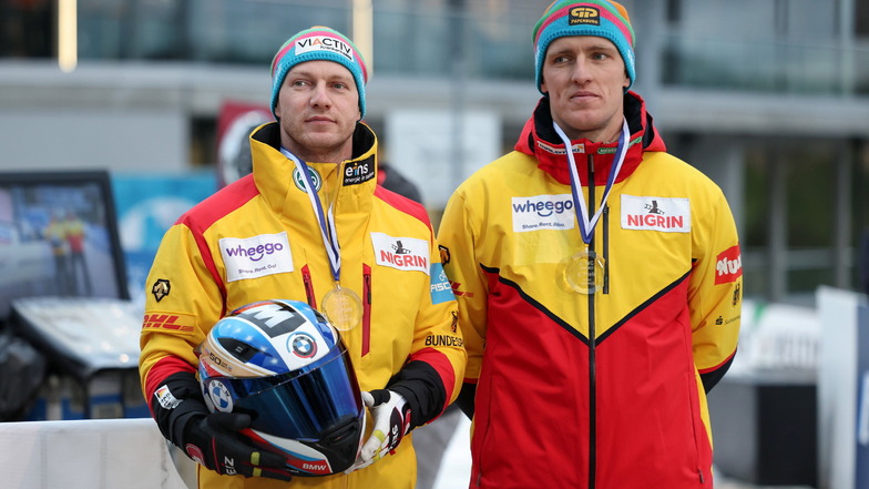 Die Gesichter sagen alles: Francesco Friedrich (links) und sein Anschieber Thorsten Margis nach dem Zweierrennen und Platz sechs in Winterberg.