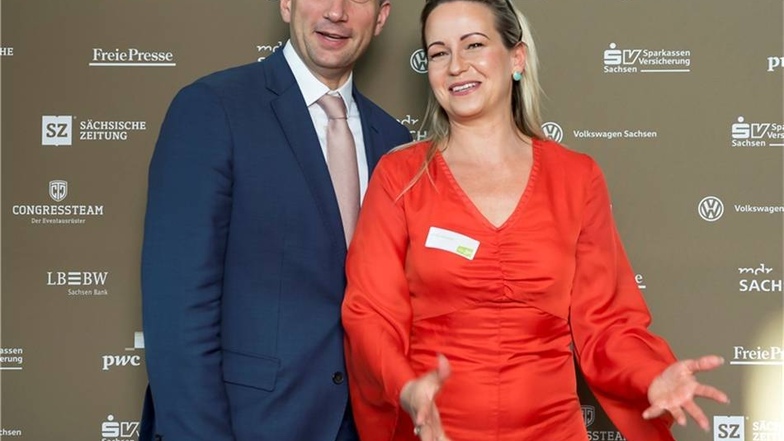 Sachsens Wirtschaftsminister Martin Dulig traf eine Bekannte wieder: Unternehmerin Stefanie Dietmann.