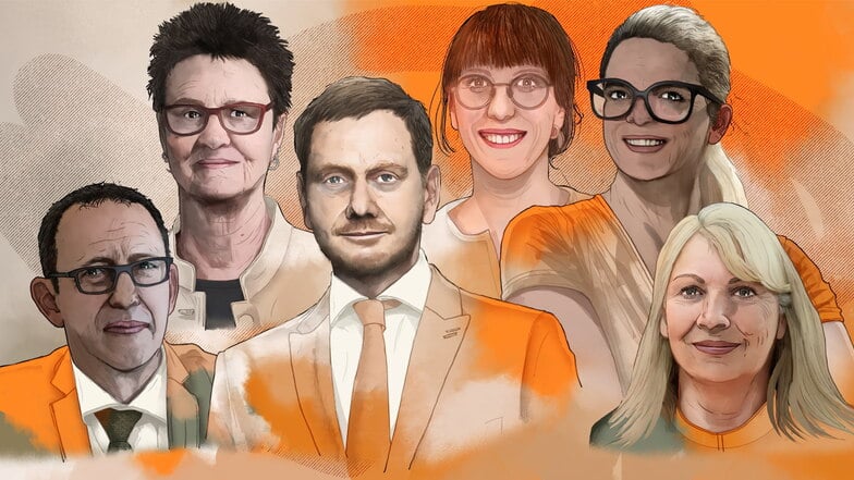 Die Spitzenkandidaten der Parteien zur Landtagswahl in Sachsen.