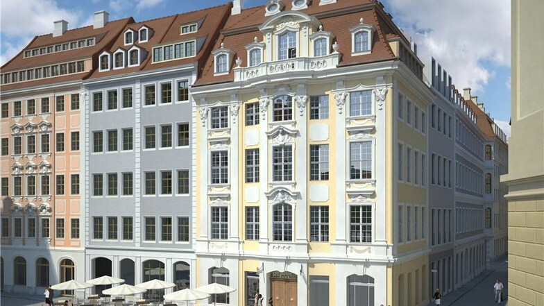 Das gelbe Dinglingerhaus wird das bekannteste Gebäude im neuen Areal sein. Es wird wieder originalgetreu aufgebaut.